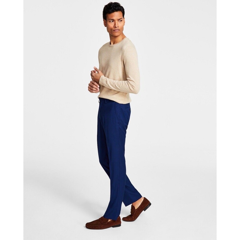 $135 NEW KENNETH COLE REACTION Mens 40x33 Blue Check Slim Dress Pants/Slacks - Picture 2 of 8